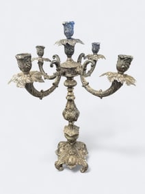 Pair of Five-Light Spelter Candelabra, Rococo Revival Style (Late 19th Century)