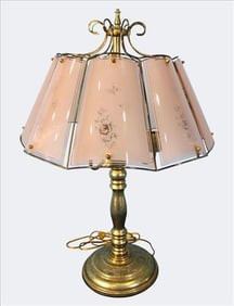 Three Light Mid Century Frosted-Etched Large Lamp
