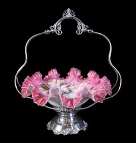 Victorian Birdes Bowl with Silver-Plated Stand, Late 19th-Century