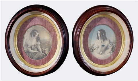 Pair of Victorian Deep Shadow Box Frame swith Engravings