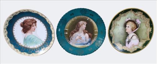 Set of Three Victorian Cabinet Portrait Plates