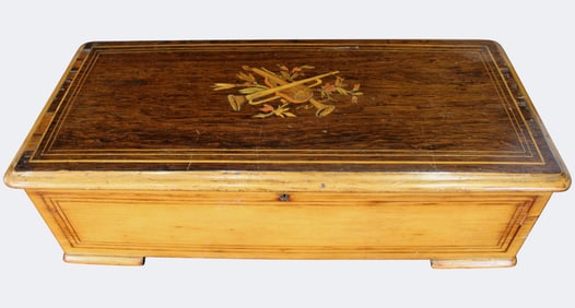 Swiss Cylinder Music Box in Inlaid Case, Late 19th Century