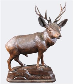 Hand-Carved Black Forest Wooden Stag, Late 19th/Early 20th Century
