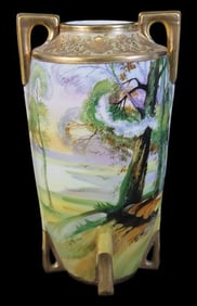 Hand-Painted Nippon Vase with Landscape Scene