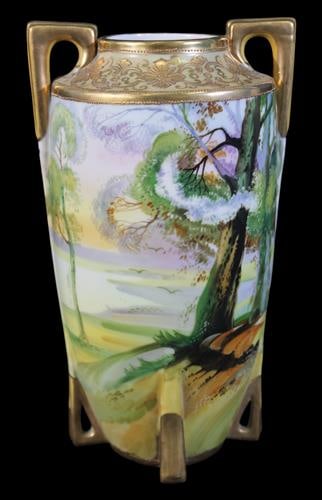 Hand-Painted Nippon Vase with Landscape Scene (1 of 4)