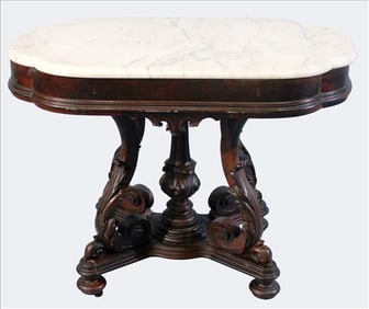 Victorian Marble-Top Parlor Table, Attr. Thomas Brooks c. 1860s