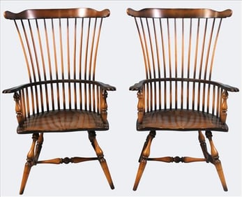 Pair of Windsor Style Comb-Back Armchairs