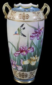 Hand-Painted AE&C Nippon Vase with Bird/Floral Decoration