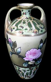 Hand-Painted Nippon Vase with Twin Handles