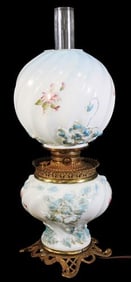Victorian Banquet Lamp with Floral Deoration