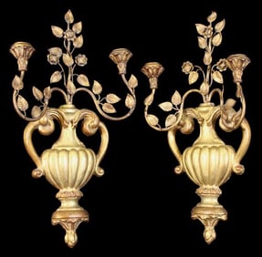 Pair of Italian Palladio Giltwood and Metal Sconces