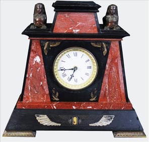 Egyptian Revival Marble Mantel Clock with Sphinx Figures