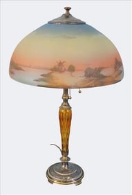 Pairpoint Reverse-Painted Glass Lamp, early 20th century