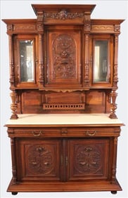 Victorian Renaissance Revival Carved Marble-Top Sideboard