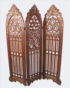 Gothic Revival Carved Walnut Folding Screen