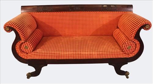 Period Classical Mahogany Sofa with Lyre Carvings, mid 19th-Century