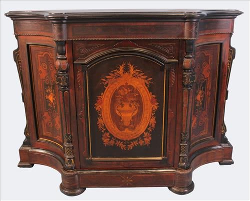 Victorian Inlaid Rosewood and Ebonized Side Cabinet, mid-19th Century (1 of 7)