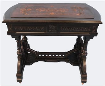 American Ebonized and Inlaid Writing Desk, late 19th Century, Likely NY