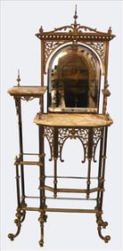 Victorian Brass Etagere with Marble Top and Mirror