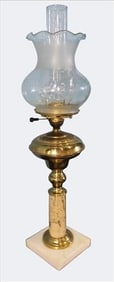 Classical Brass and Marble Column Oil or Astral Lamp, 19th century
