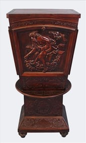 American Carved Renaissance Revival Figural Sewing Cabinet/Pedestal