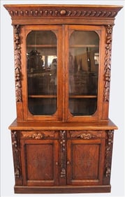 Craved Victorian Oak Cupboard, Late 19th Century