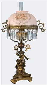 Victorian Figural Banquet Lamp with Prisms