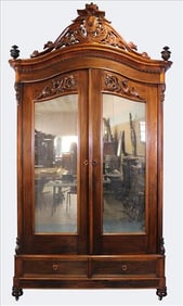 Carved Rosewood Mirrored Wardrobe, Attr. To Mitchell & Rammelsberg