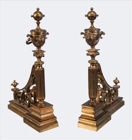Pair of Classical Style Brass Andirons