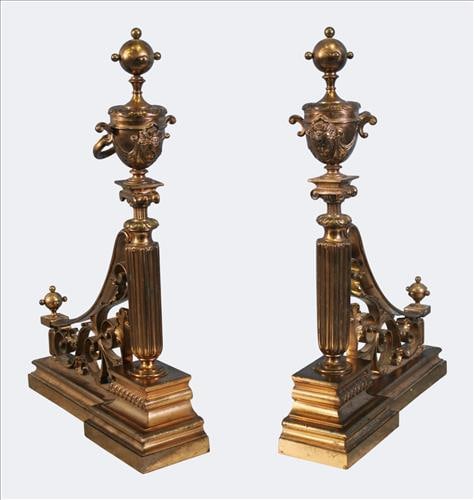 Pair of Classical Style Brass Andirons (1 of 3)
