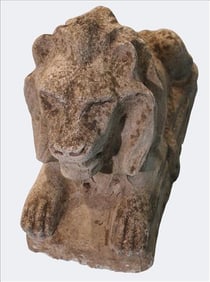 Antique Carved Stone Lion, seated guardian form