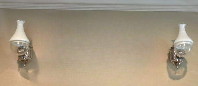 Pair of Nickel-Plated Angle Wall Lamps, Angle Lamp Co., New York, circa 1915–1920