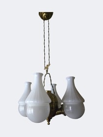 Four-Burner Angle Lamp Company Chandelier, Model 452 “Fleur-de-lis”