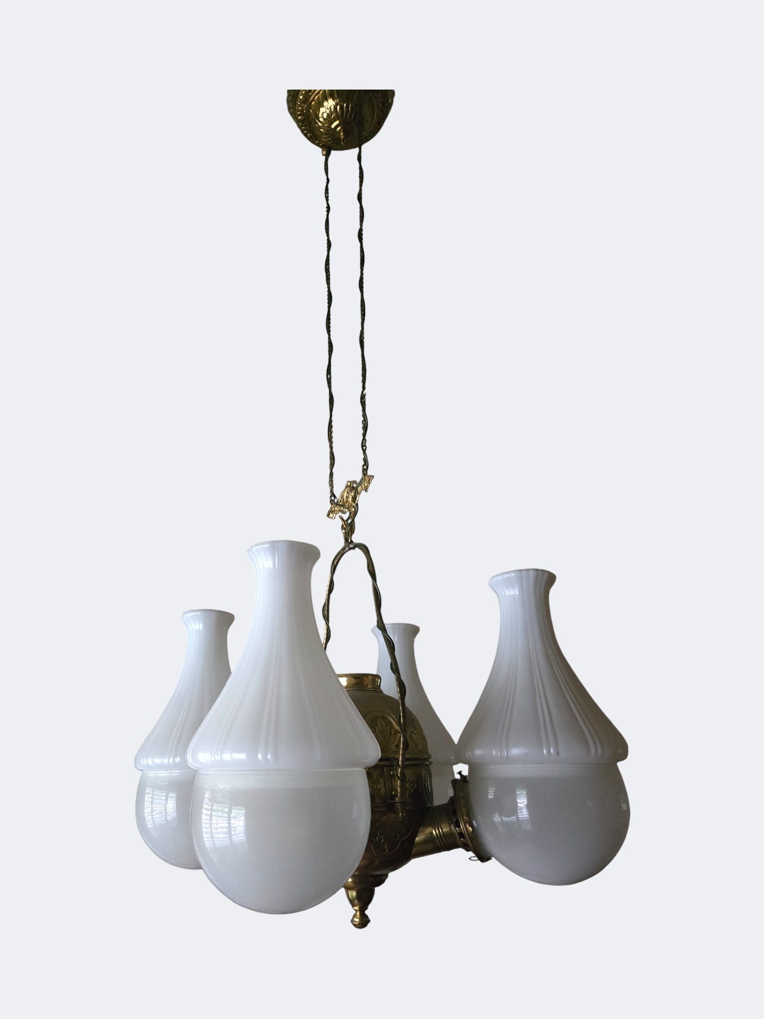 Four-Burner Angle Lamp Company Chandelier, Model 452 “Fleur-de-lis” (1 of 3)