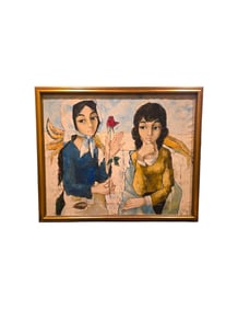 Oil on Canvas, Jean-Pierre Serrier (1934–1989), Deux jeunes femmes à la rose, c. 1960