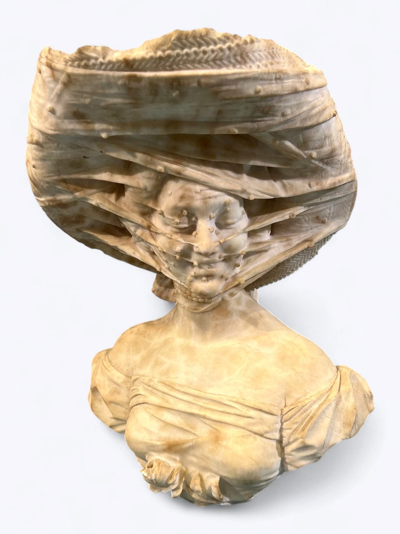 Signed Italian Marble Bust, "Veiled Lady" by Giuseppi Fiacchi (1 of 5)