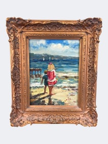 Oil on Canvas of Seaside Scene, Signed A. Henri