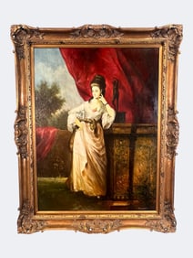 Large Oil on Canvas Portrait of an Elegant Lady, Signed Bartholomew