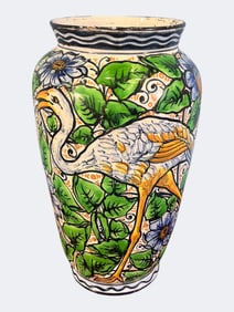 Large Hand-Painted Itlian Majolica Pottery Vase