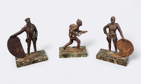 Group of Three Bornze Military Figures on Marble Bases