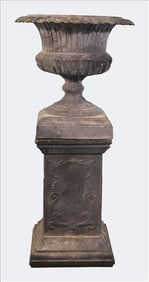 Cast Iron Garden Urn on Plinth Base