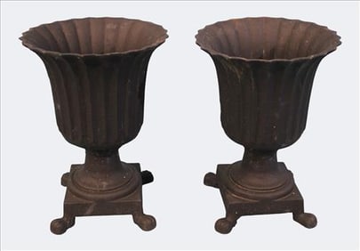 Pair of Cast Iron Garden Urns