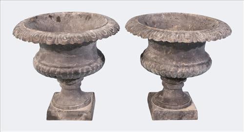 Pair of Cast Iron Garden Urns