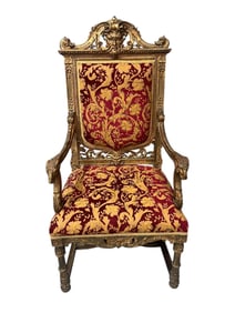 Important Carved and Giltwood Throne Chair, LA Governor's Mansion 22 in. W, 22 in. D