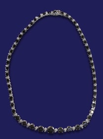 14K White Gold Black and White Diamond Riviera Necklace