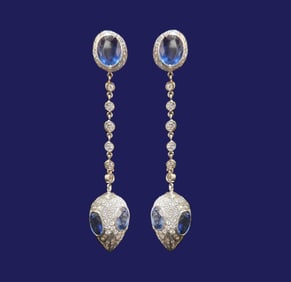 Custom Platinum Earrings with Natural Unheated Blue Sapphires and Diamonds
