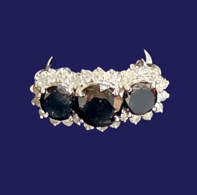 14K White Gold Three-Stone Black and White Diamond Ring