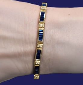 14K Yellow Gold Sapphire and Diamond Bracelet