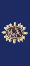 14K Yellow Gold Italian Intaglio Pendant with Rubellite Crystal and Pearls