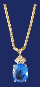 18K Yellow Gold Blue Topaz and Diamond Necklace, 29.80 Carats